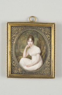 Daniel Saint, "La reine Hortense, en robe blanche, assise"