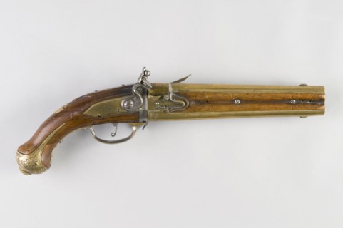 Pistolet double à silex d'officier de marine, 18e siècle