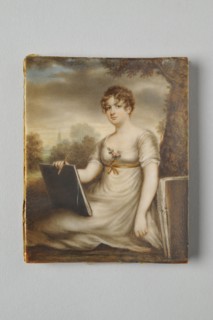 Ecole française du XIXème siècle, Jeune femme au carton à dessins