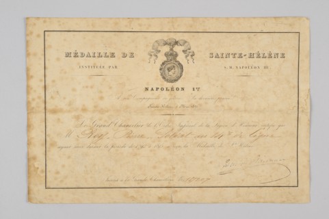Diplôme de la Médaille de Sainte-Hélène
