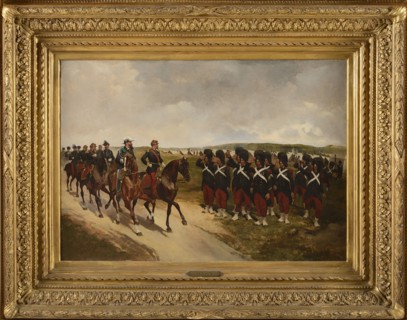 Georges Louis Hyon, "L'Empereur Napoléon III et le roi Victor Emmanuel II passant en revue les grenadiers à pied de la Garde Imperiale"