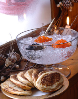 Dîner du Grand Nord : blinis et oeufs de saumon