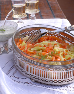 Menu Yachting : tagliatelles de la mer à la crème d'aneth