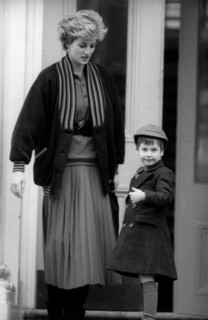 Prince William, aged 4, pictured with mother, Princess Diana, on his first day at Wetherby boys