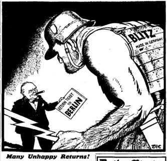Many Unhappy Returns! Daily Mirror 16th July 1941 Philip Zec Cartoon depicting Winston Churchill