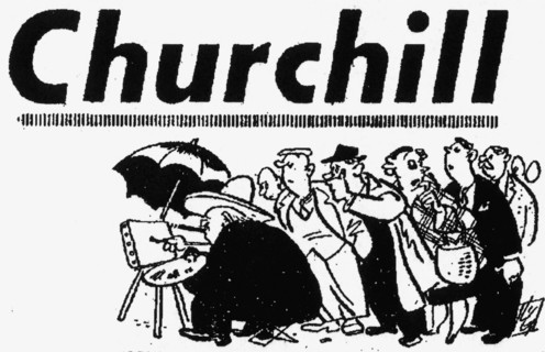 Daily Mirror 20th October 1951. Cartoon of Winston Churchill painting while a crowd of people look on.
