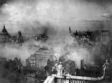 View of the city of London taken from the roof of St Paul's Cathedral showing the devastation and