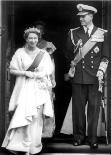 The Queen and Prince Philip in Australia, February 1954 
leaving Parliament House in Hobart,