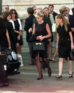 Princess Diana leaves a memorial service for slain Italian fashion designer Gianni Versace at