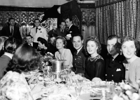 Douglas Bader and his wife at party, following the liberation of Colditz, where he was a POW.  29th
