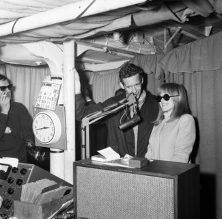 Marianne Faithfull pictured with members of Radio London