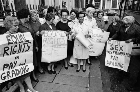 Women sewing machinists at Ford Motor Company's Dagenham plant on strike on June 7, 1968
