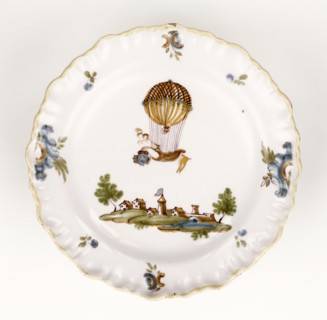 Assiette avec l'évocation de l’expérience de Testu-Brissy du 18 juin 1786