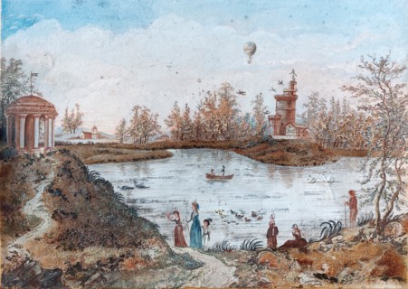 Vue du Jardin Anglais et du Hameau de la Reine à Versailles