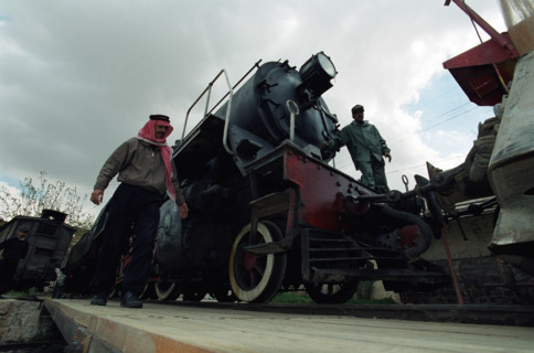 Locomotive à vapeur dans la gare d'Amman en Jordanie