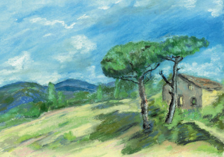 Italian landscape, pastel