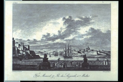 Vue du fort Manoel et de l'Ile du Lazareth à Malte.