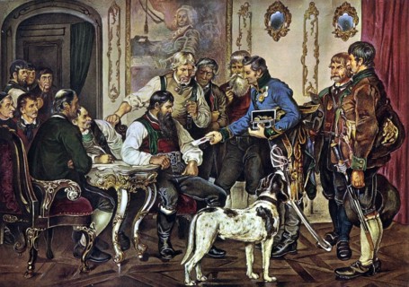 Andreas Hofer 1767-1810), héros national tyrolien, recevant une lettre.