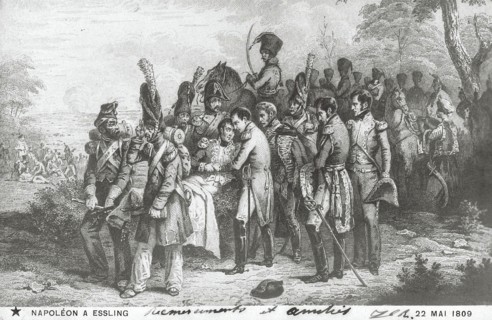 Napoleon I beside injured Marshal Lannes.
Battle of Essling
22nd May 1809
