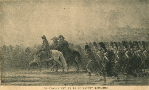 Campagne de France : Napoléon 1er suivi par ses soldats.
janvier-mars 1814