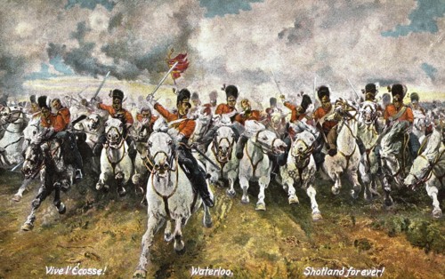 The charge of the Royal Scots Greys during the Battle of Waterloo.