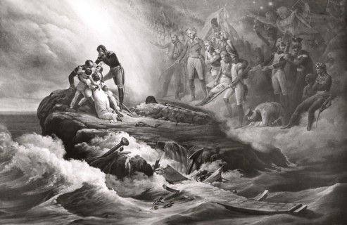 Allegory of the exile and death of Napoleon I in Saint-Helena.