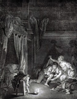 Engraving by Baudoin, Intimate scene