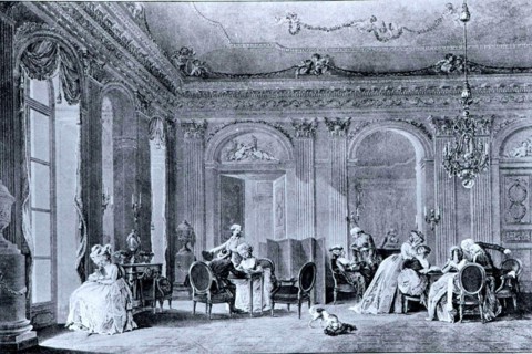 Engraving by Dequevauviller from Lavreince, Typical scene
