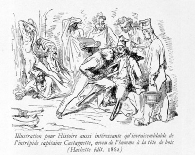 The As Interesting As it is Unlikely story of the Intrepid Captain Catagnette, nephew of the man with the wooden head, illustration by G. Doré