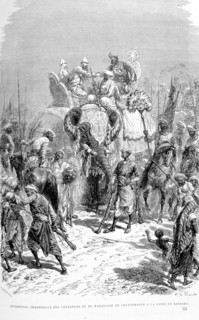 Rencontre solennelle des voyageurs et du Maharajah de Chuttehpore à la foire de Kajraha