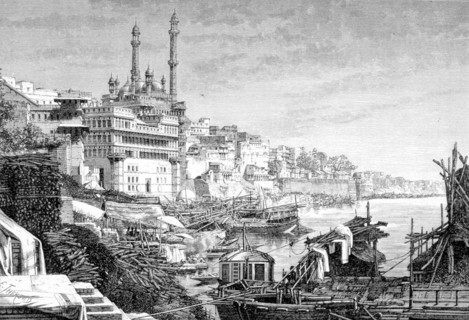Le Ghat de Madoray et la mosquée d'Aurangzep, à Bénarès