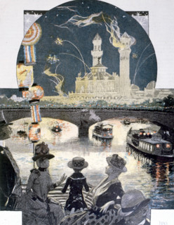 Illumination du pont de l'Alma et du Trocadéro fin XIXe siècle, illustration