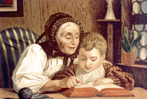 Woman and child reading, by G. Knusli