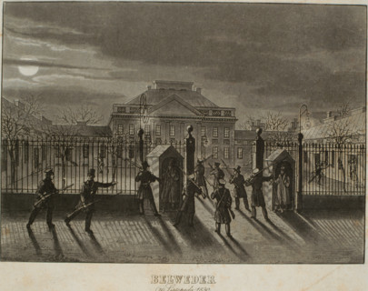 Insurgents taking  the belvedere, engraving by  Piwaski
