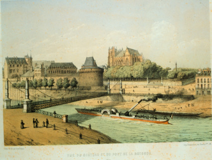 View from the chateau and the Rotoned bridge, Lithograph by Asselineau