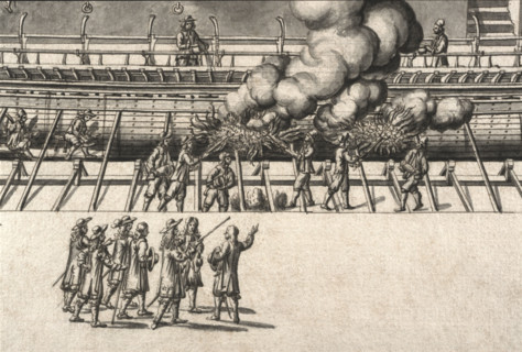 Geometric description of all of the parts included in the construction of a galley, engraving by Debenat