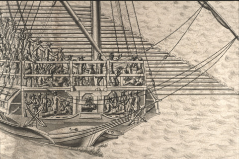 Geometric description of all of the parts included in the construction of a galley, engraving by Debenat