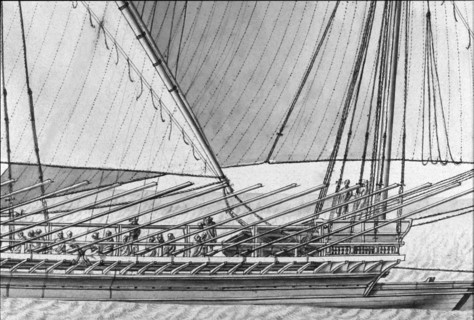 Geometric description of all of the parts included in the construction of a galley, engraving by Debenat