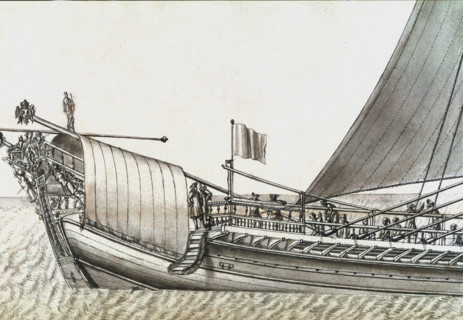 Geometric description of all of the parts included in the construction of a galley, engraving by Debenat
