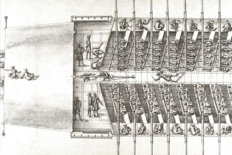 Geometric description of all of the parts included in the construction of a galley, engraving by Debenat