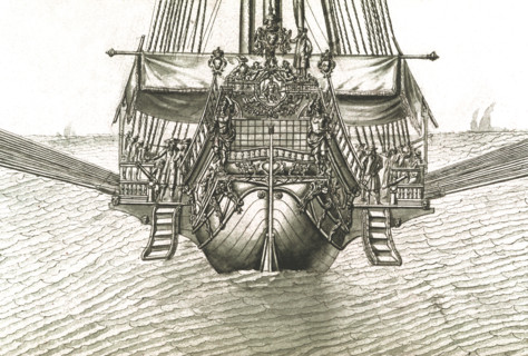Geometric description of all of the parts included in the construction of a galley, engraving by Debenat