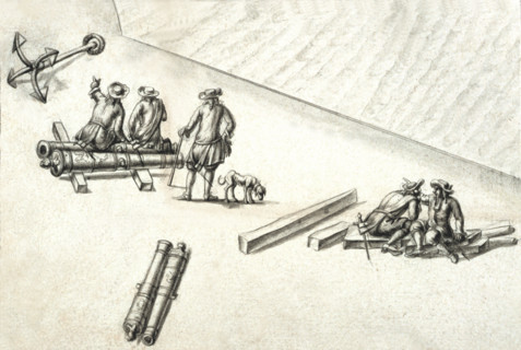 Geometric description of all of the parts included in the construction of a galley, engraving by Debenat