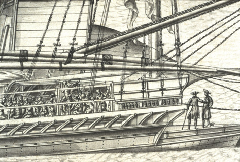 Geometric description of all of the parts included in the construction of a galley, engraving by Debenat