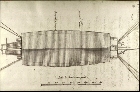 Geometric description of all of the parts included in the construction of a galley, engraving by Debenat