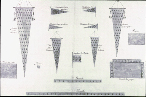 Geometric description of all of the parts included in the construction of a galley, engraving by Debenat