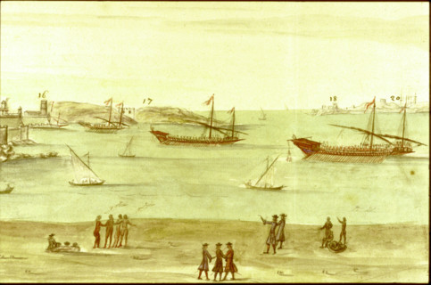 Geometric description of all of the parts included in the construction of a galley, engraving by Debenat