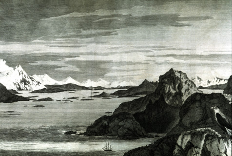Voyage de James COOK, paysage polaire, gravure de William Hodges
