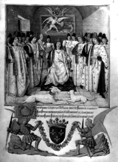 French manuscript, Louis the 11th surrounded by nights of the order of Saint Michael