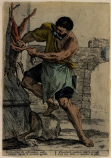 Street trades in Bologna in the 17th century, man removing an animal skin