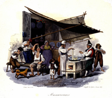 Naples, Macaroni shop in the street